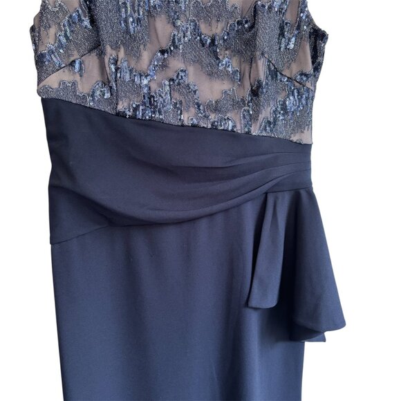 EUC Le Bos Evening Dress Size 16 Long Navy Nude Sequin Formal Plus Elegant Gown - Picture 4 of 8